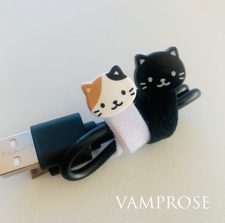 Amazon.co.jp: ネコちゃん コードバンド 白猫 2 黒猫 2 合計4個